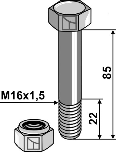 Hexagon Bolt M16x1,5x85 with self-locking nut