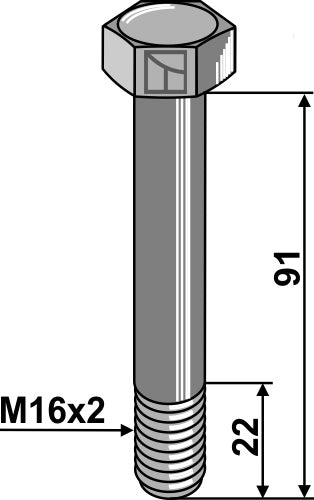 Hexagon bolt M16x2x91  without nut