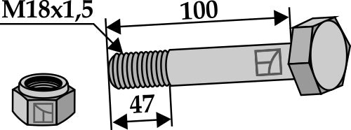 Hexagon Bolt M18x1,5x100 with self-locking nut