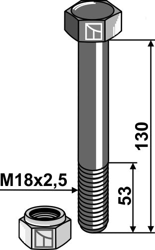 Hexagon Bolt M18x2,5x130 with self-locking nut