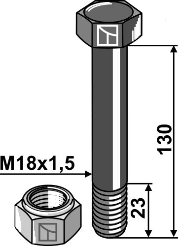 Hexagon Bolt M18x1,5x130 with self-locking nut
