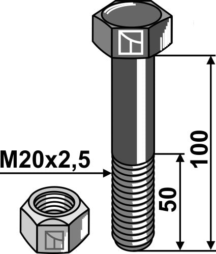 Hexagon Bolt M20x2,5x100 with self-locking nut