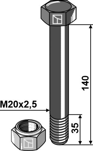 Hexagon Bolt M20x2,5x140 with self-locking nut