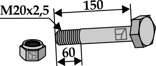 Hexagon Bolt M20x2,5x150 with self-locking nut