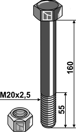 Hexagon Bolt M20x2,5x160 with self-locking nut