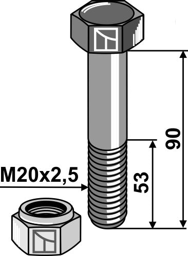 Hexagon Bolt M20x2,5x90 with self-locking nut