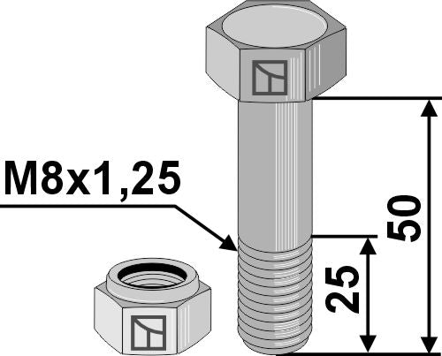 Hexagon Bolt M8x1,25x50 with self-locking nut