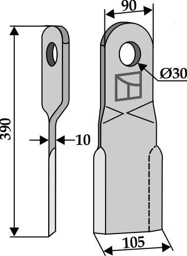 Comminution blade 390x90mm, right model