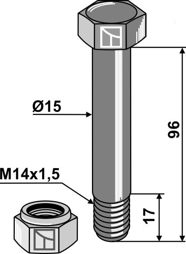 Hexagon Bolt M14x1,5x96 with self-locking nut