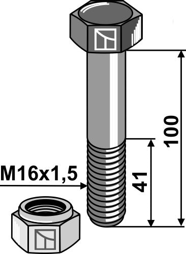 Hexagon Bolt M16x1,5x100 with self-locking nut