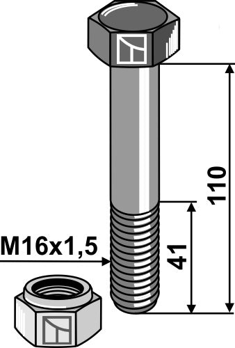Hexagon Bolt M16x1,5x110  with self-locking nut