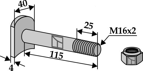 Bolt M 16 x 2 - 8.8 with self-locking nut
