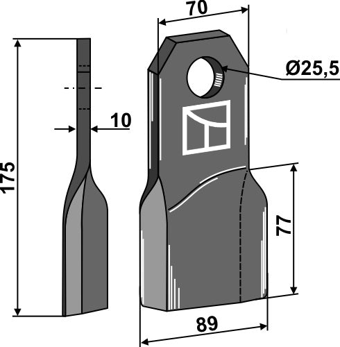 Comminution blade 175x70mm, right model