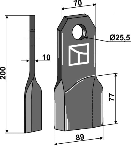 Comminution blade 200x70mm, right model