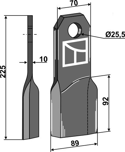 Comminution blade 225x70mm, right model