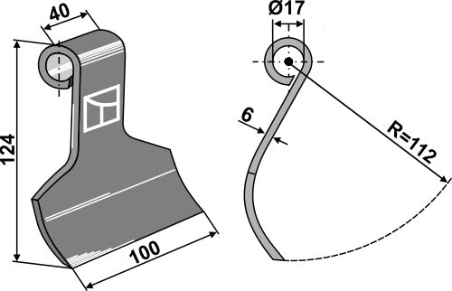 Central flail 124x40mm