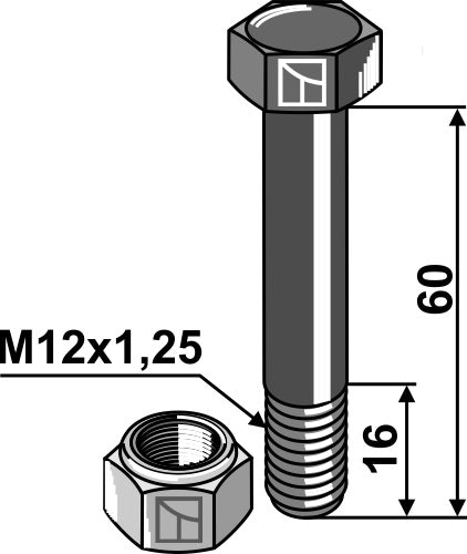 Hexagon Bolt M12x1,25x60 with self-locking nut