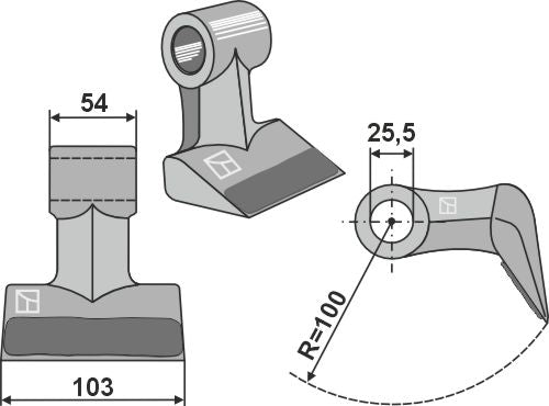 Hammer flail with welded hard-facing 103x54mm