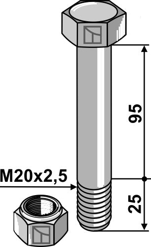 Bolt with self-locking nut - M20 x 2,5 - 10.9