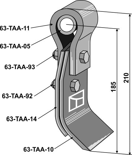 Flail assembled with holder, bush and blade