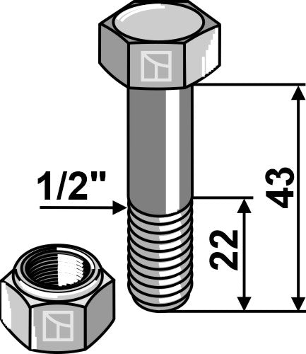 Bolt with self-locking nut - 1/2''UNF