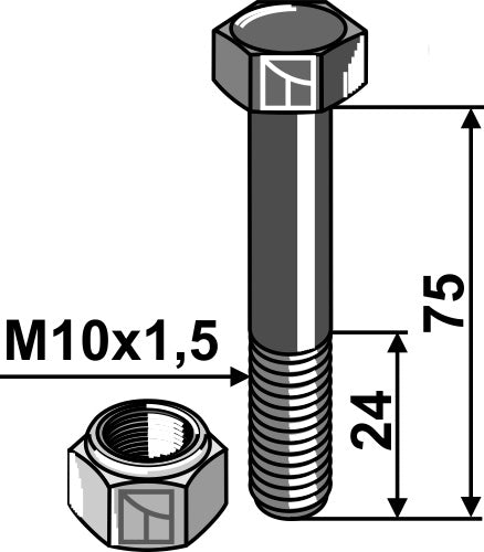 Hexagon Bolt M10x1,5x75 with self-locking nut