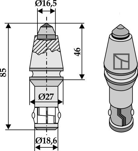 Round attack tick for trencher with hardmetal