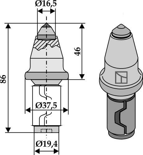 Round attrack tick for street trencher with hardmetal