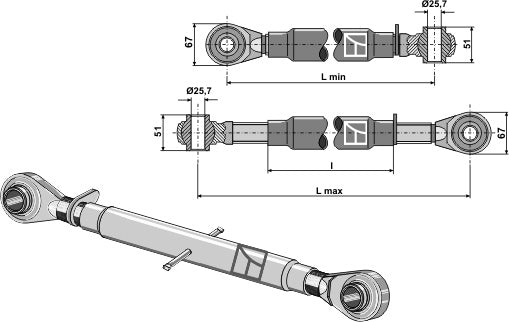Top-links with hardened tie-rod M27x3