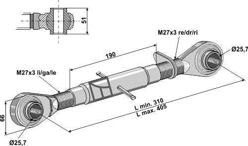 Top-links with hardened tie-rod M27x3