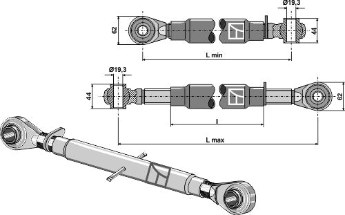 Top-link with hardened tie-rods M30x3,5