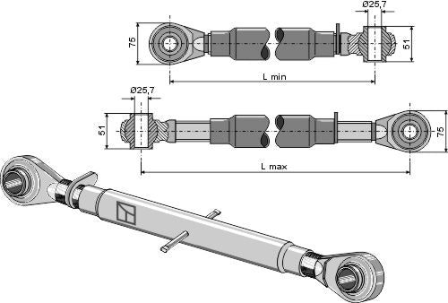 Top-link with hardened tie-rod M30x3,5