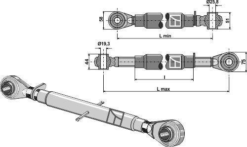 Top-links with hardened tie-rod M30x3,5