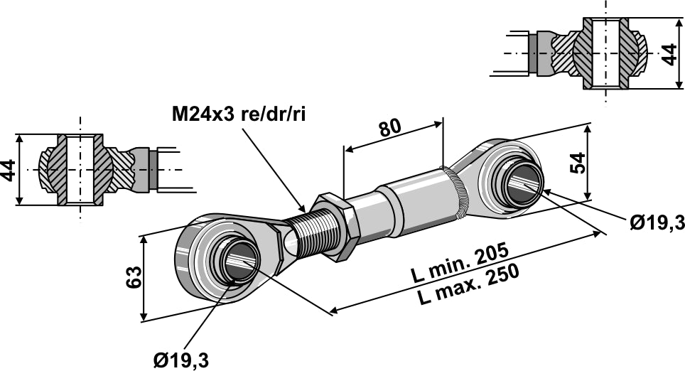 Top-links with hardened tie-rod M24x3
