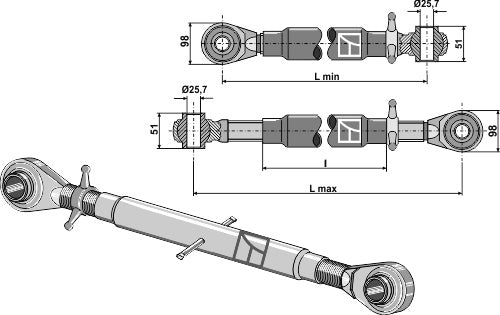Top-links with hardened tie-rod M36x3