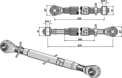 Top-links with hardened tie-rod M36x3