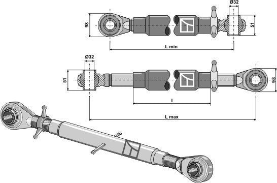 Top-links with hardened tie-rod M36x3