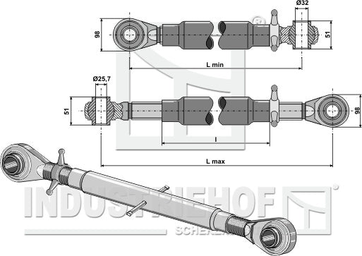 Top-links with hardened tie-rod M36x3
