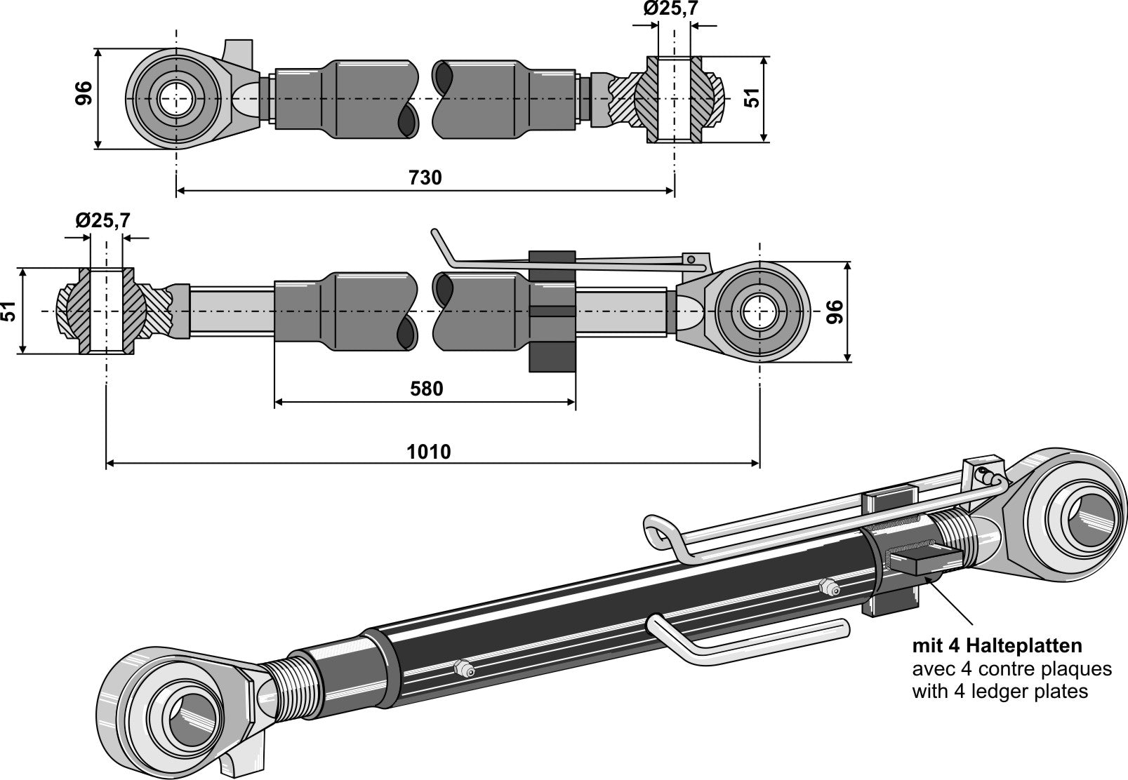 Top-link with hardened tie-rods M42x3