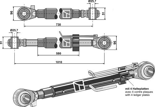 Top-link with hardened tie-rods M42x3