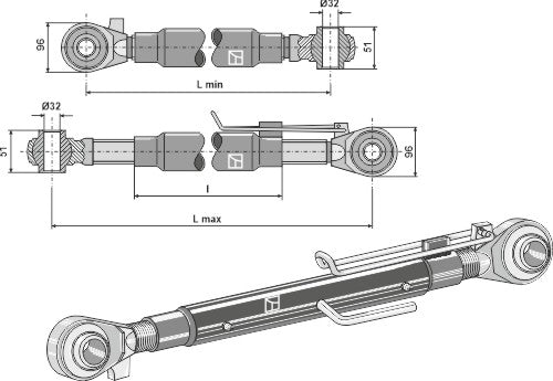 Top-link with hardened tie-rods M42x3