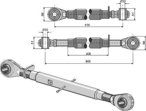 Top-link with hardened tie-rods M40x3