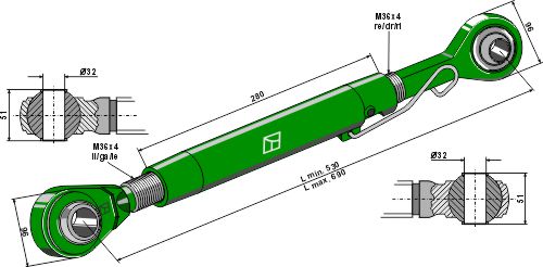 Top-links with hardened tie-rod M36x4