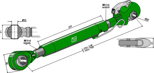 Top-links with automatic hook and tie-rod M36x4