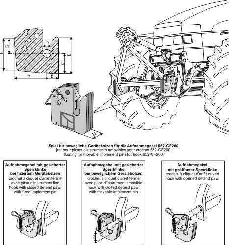 Semiautomatic hook for front power lift- Cat. ll