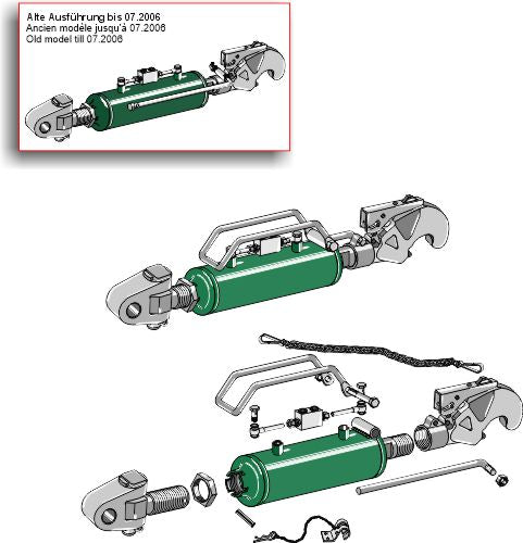 Hydraulic top-link with hook and swivelling tie-rod