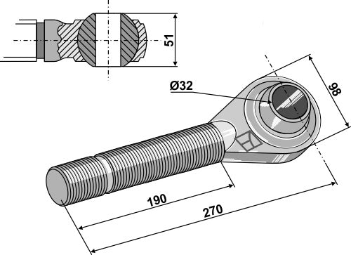 Tie-rod left - M36x4 Cat. III
