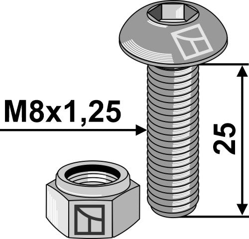 Saucer-head screw M8x1,25x25 with hexagon socket with nut