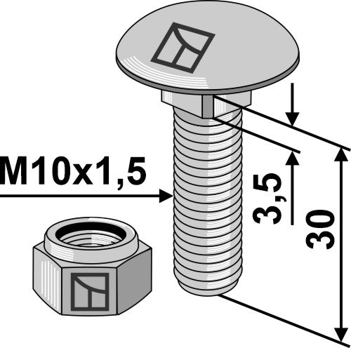 Saucer-head screw M10x1,5x30 with self-locking nut