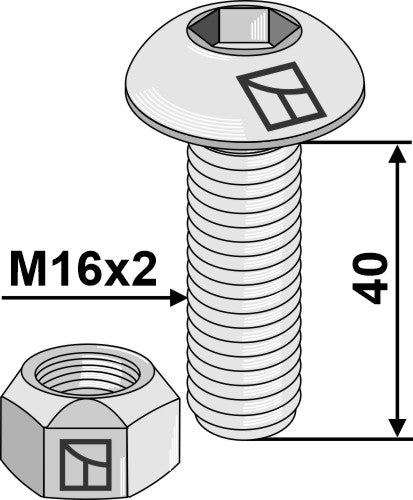 Saucer-head screw with hexagon socket M16x2x40 with self-locking nut